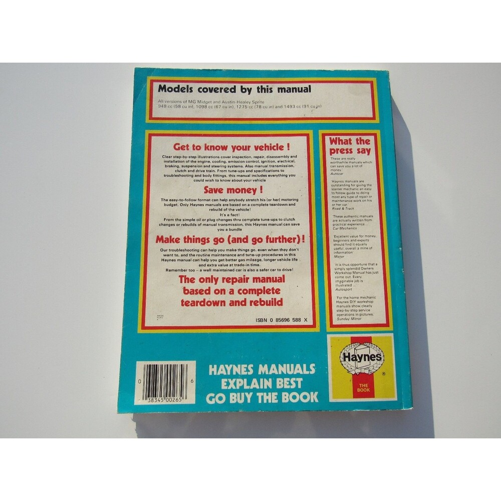 MG Midget Austin-Healey Sprite Owners Workshop Manual R.G. Haynes 1982 Haynes - Picture 2 of 11